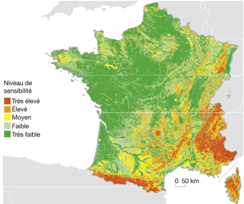 Sensibilité aux glissements de terrain en France métropolitaine