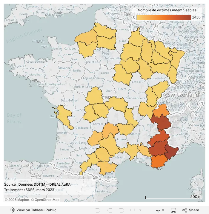 Nombre de têtes de bétail victimes du loup gris indemnisables, par département en 2022