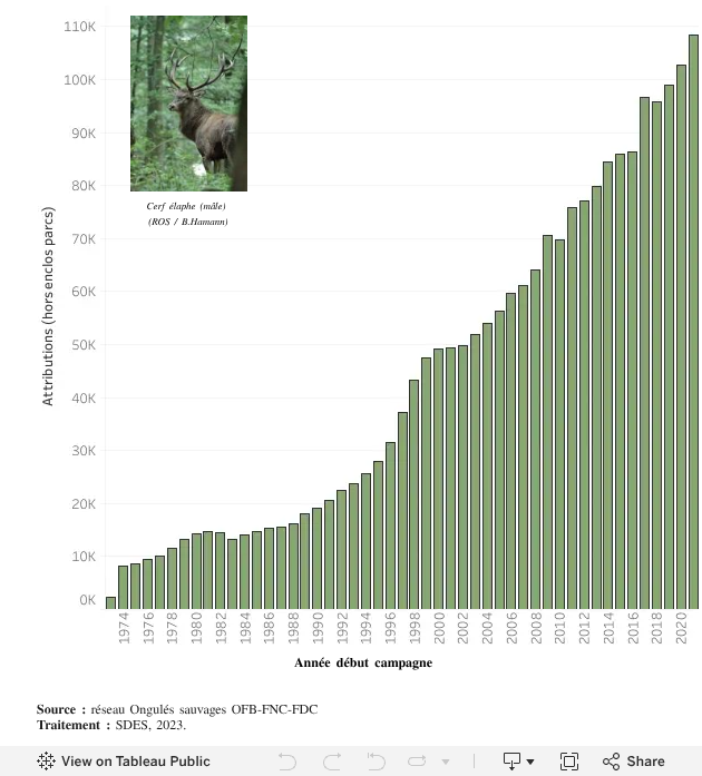 Attributions hors enclos parcs du cerf élaphe entre 1973 et 2021