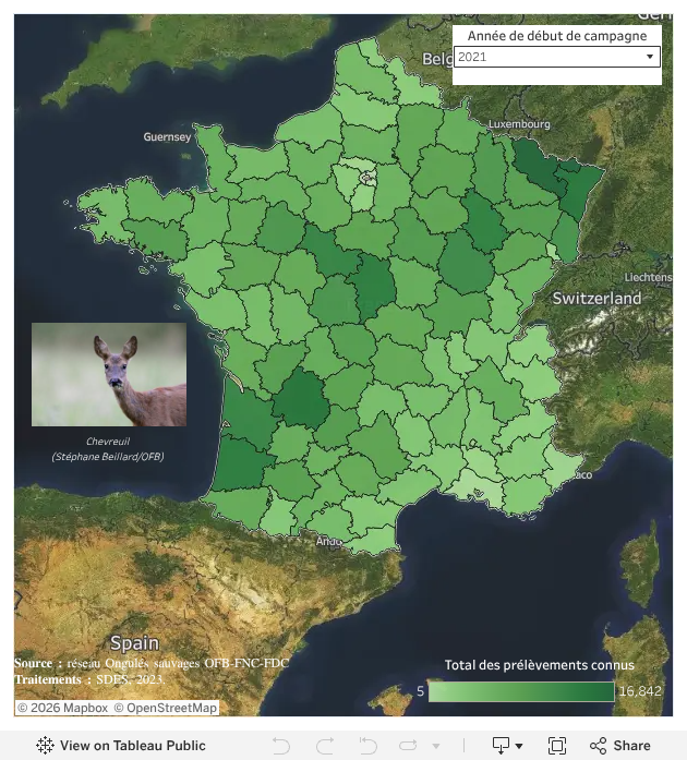 Réalisations départementales hors enclos du chevreuil entre 1973 et 2021