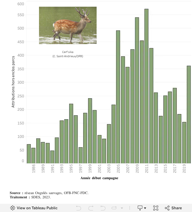 Attributions hors enclos parcs du cerf sika entre 1985 et 2020