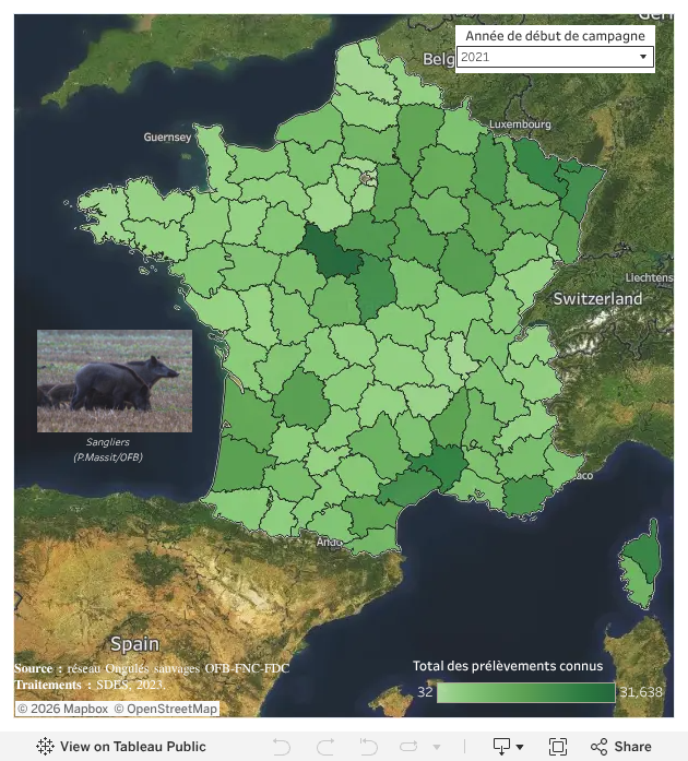 Réalisations départementales hors enclos du sanglier entre 1973 et 2021
