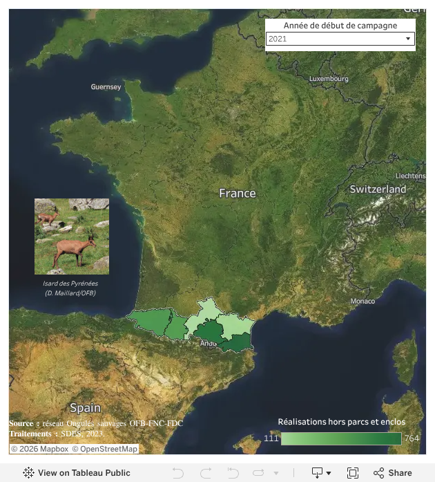 Réalisations départementales hors enclos de l’isard des Pyrénées entre 1973 et 2021