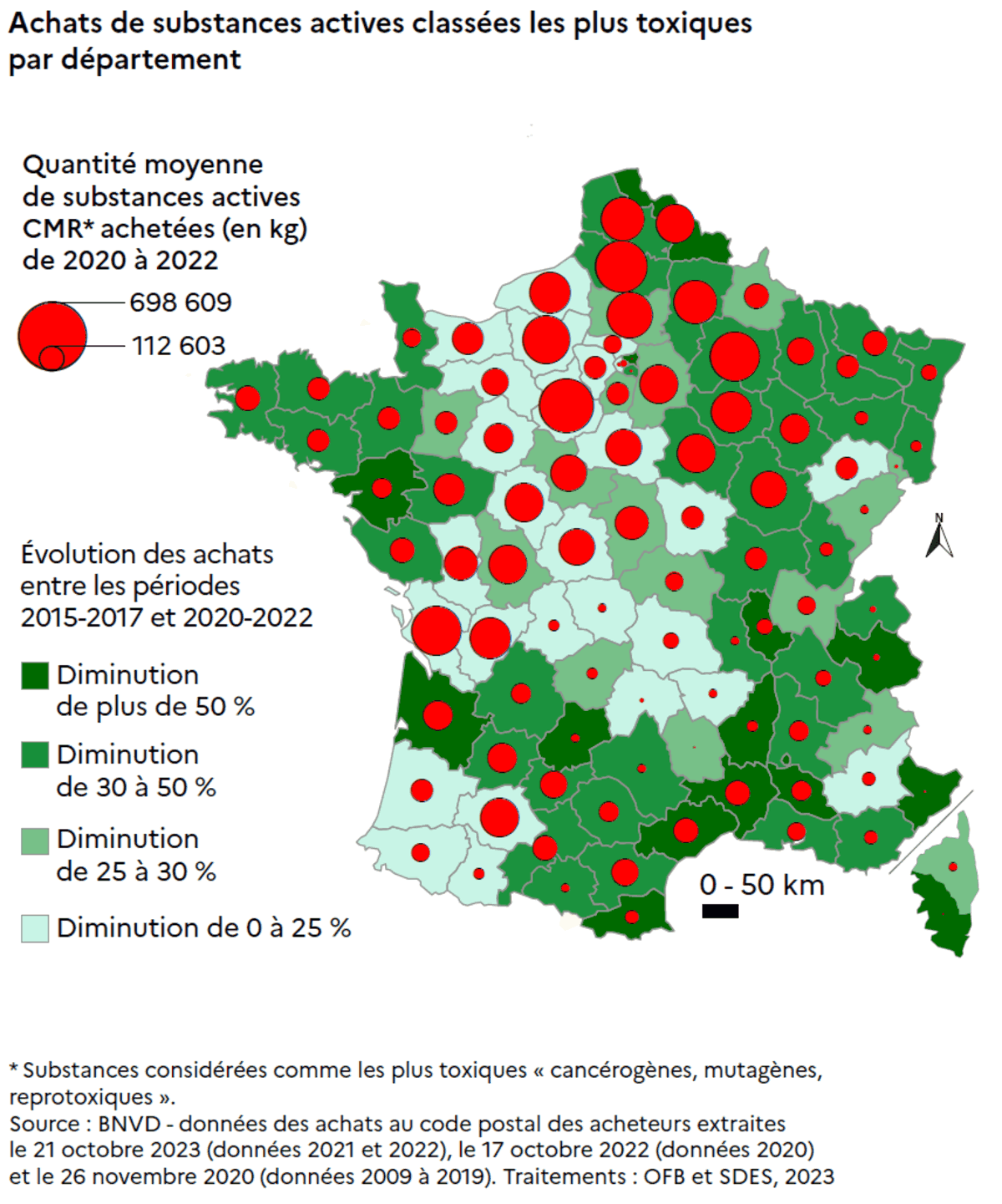 Achats de substances actives classées les plus toxiques par département